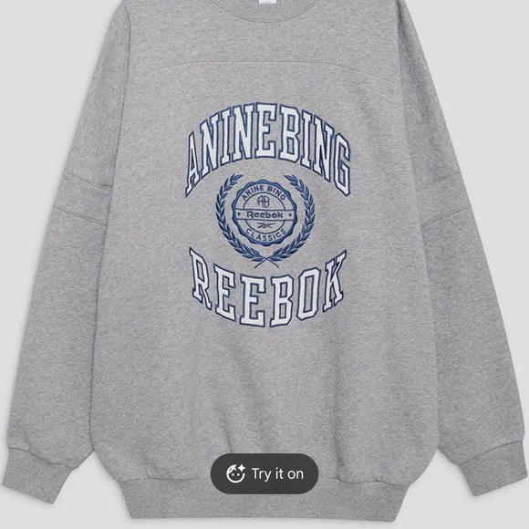 Anine Bing x Reebok Gray Sweatshirt with Blue Logo - Picture 2 of 6